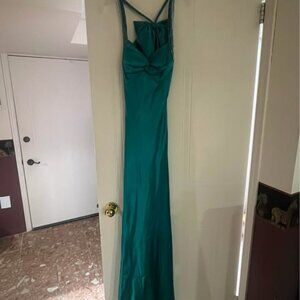Emerald Green Long Dress Bow Back Beaded Straps Size 4